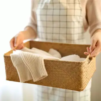 

Grass Woven Rectangular Storage Basket Box Storage Container Sundries Organizer