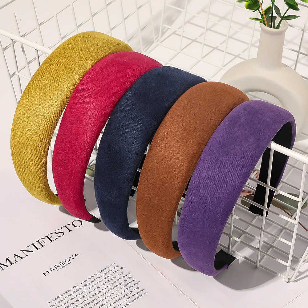 New Fashion Women Solid Suede Leather Wide Sponge Padded Headbands Simple Plain Hairbands Non-Slip Head Hoops Hair Accessories
