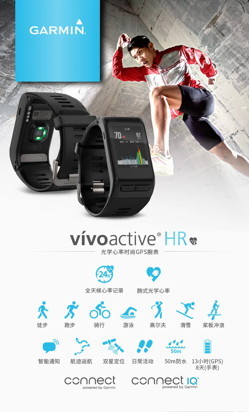 GARMIN vivoactive HR Фотоэлектрические часы с пульсом для бега, катания на лыжах, gps браслет