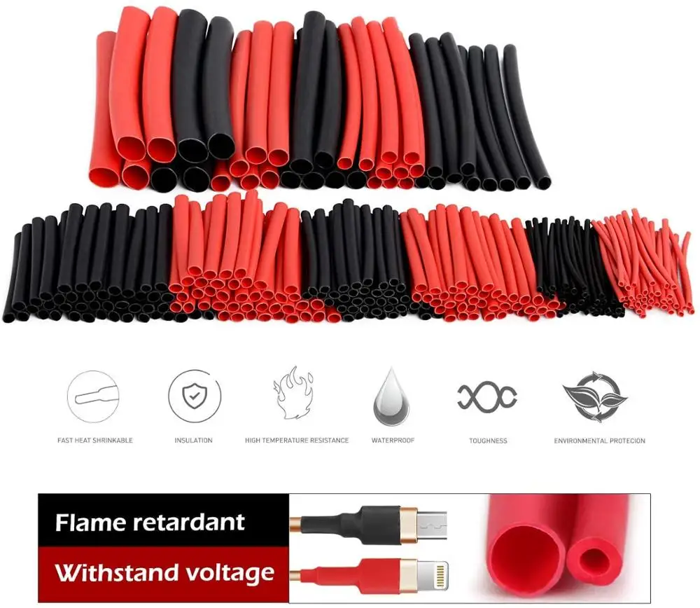 270 pcs 3:1 Dual Wall Adhesive Heat Shrink Tubing kit, 6 Sizes(Dia):1/16