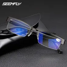 Seemfly, анти Синие лучи, полимерные очки для чтения, для мужчин и женщин, металлическая полуоправа, высокое качество, очки для дальнозоркости, Анти-усталость, очки