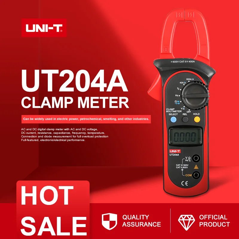 Medidores de Braçadeira Digital com Teste de Temperatura Uni-t Faixa Automática 600 v Tensão Continuidade Buzzer Ut204a 600a ac dc Mod. 165387