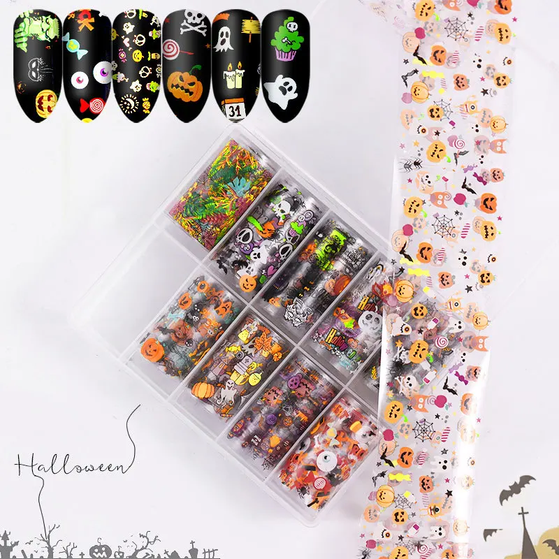 

Halloween Holographic Nail Foil Set Transparent AB Color Nail Art Transfer Sticker 4*120cm Manicure DIY Holo Sticker Decoration