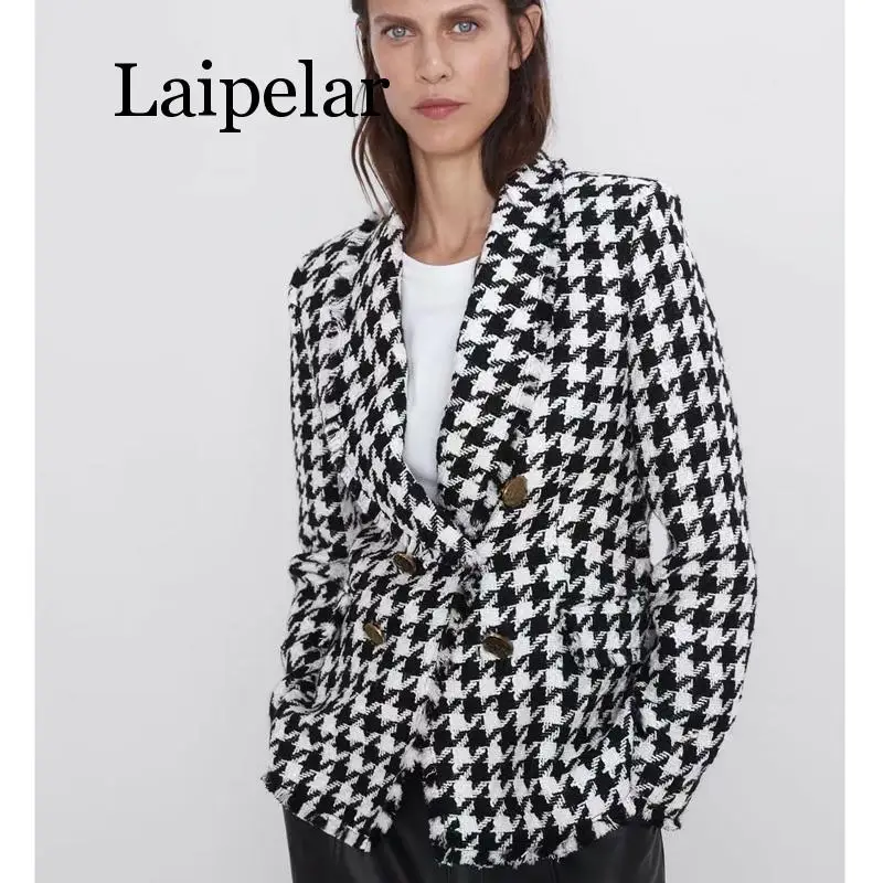 Laipelar, новинка, двубортные блейзеры, для женщин, модные, Хаундстут, повседневные куртки, для женщин, элегантные, с длинным рукавом, костюмы для женщин