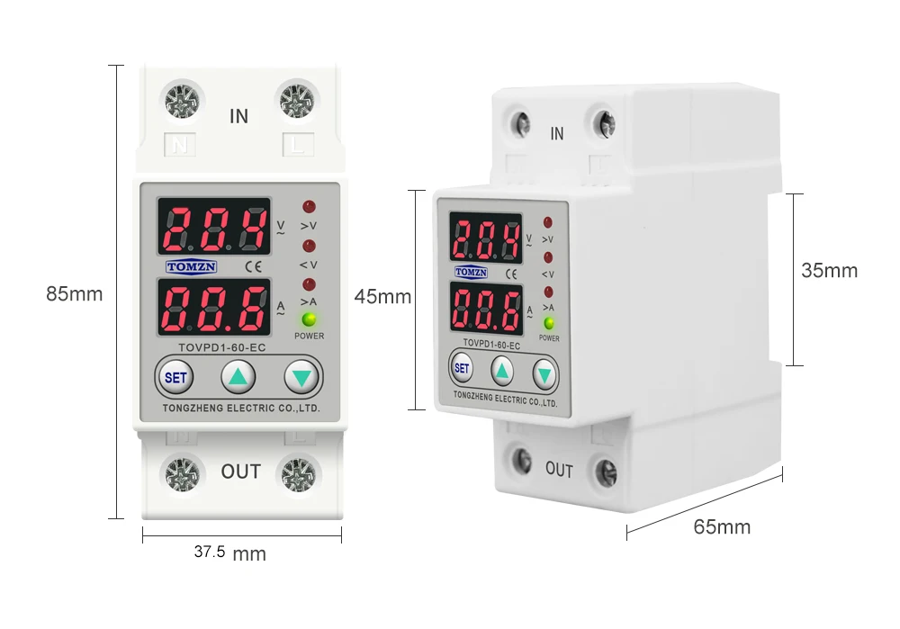 ajustável, trilho do ruído, relé com voltímetro atual da proteção, 60A, 230V