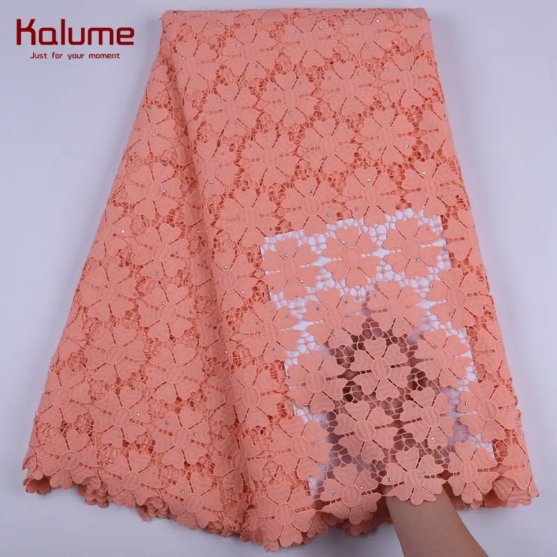 

New Arrival African Guipure Cord Laces Sky Blue Hollow Out Flower Styles Sewing Water Soluble Cord Lace Fabric With Stones F1720