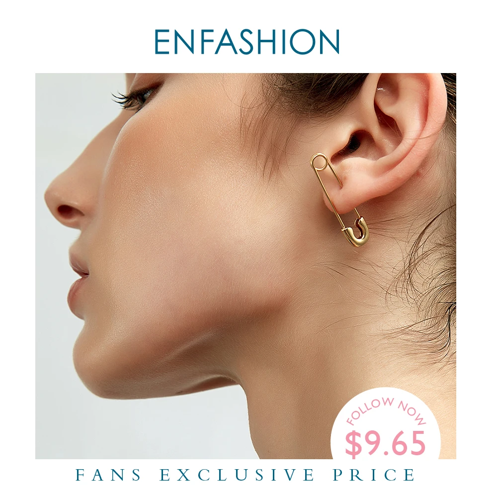 

Fashion punk safety pin earrings 18K rose gold earrings stud stainless steel clip on earrings for women jewelry wholesale