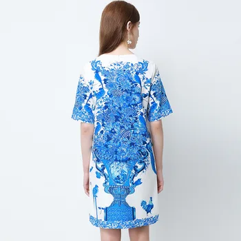 

2020 summer fashion temperament light ripe new round neck short sleeve printing A word loose waist zipper dress skirt woman