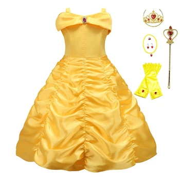 

Kids Princess Dress Belle Yellow Costume for Girl Christmas Halloween Costume Clothes Birthday Party Dress up with Accessories