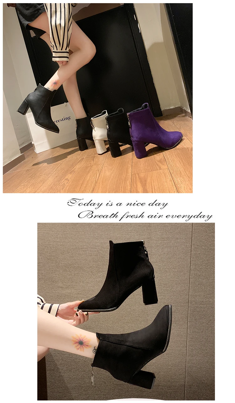 Г., новые удобные замшевые ботильоны на молнии Женская весенняя обувь фиолетового цвета, Женская офисная обувь под платье