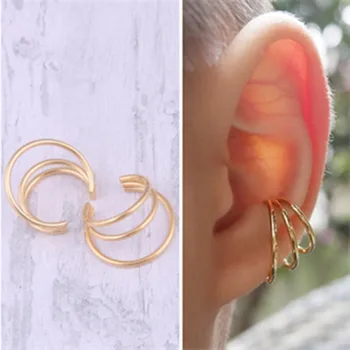 

Triple Half circle C ear cuff clip stainless steel without piercing no hole for women fashion gold earrings cuff