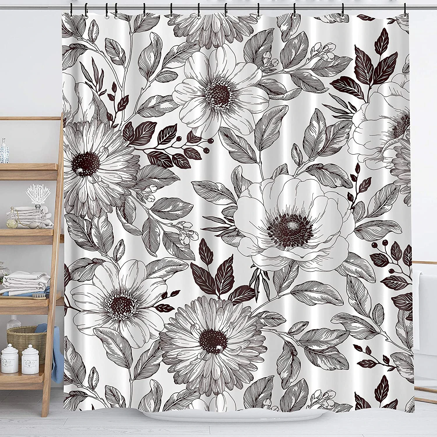 Cortina de ducha de flores blancas y negras, boceto Floral abstracto, ramos  de flores, línea de primavera Vintage, cortina de ducha de plantas de  arte|Cortinas de ducha| - AliExpress