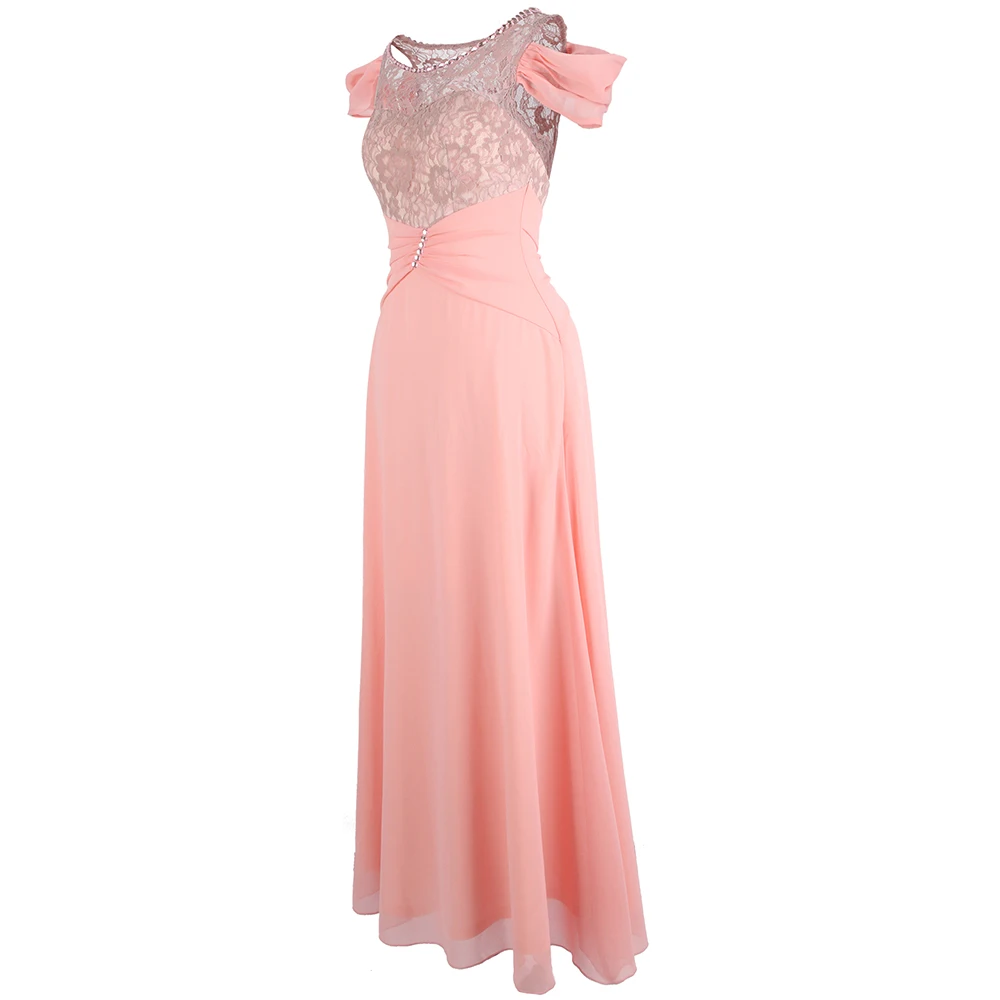 Angel-Fashion женское платье с открытыми плечами, бисероплетение, кружевное Плиссированное Макси элегантное вечернее платье, звено, розовое W-191005-S