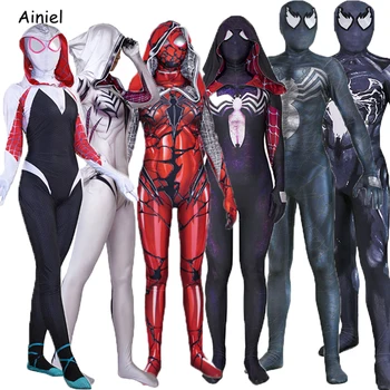 

Spider Into The Spider-Verse Cosplay Gwen Stacy Spider Costume Venom Mask Hoodie Halloween Costume Bodysuit Kids Adult