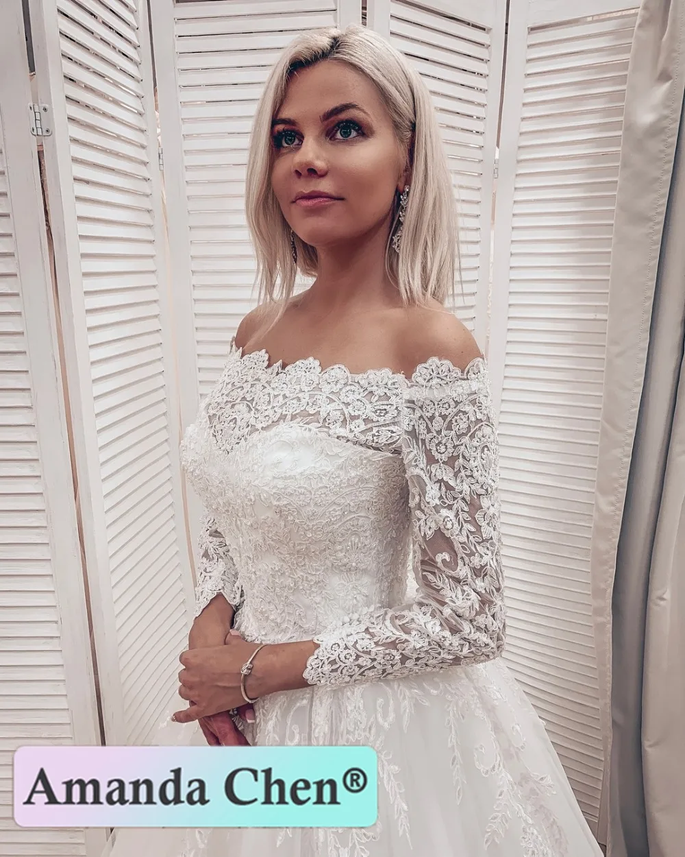 Hochzeitskleid с плеча с длинным рукавом Свадебная Кружевная аппликация платье
