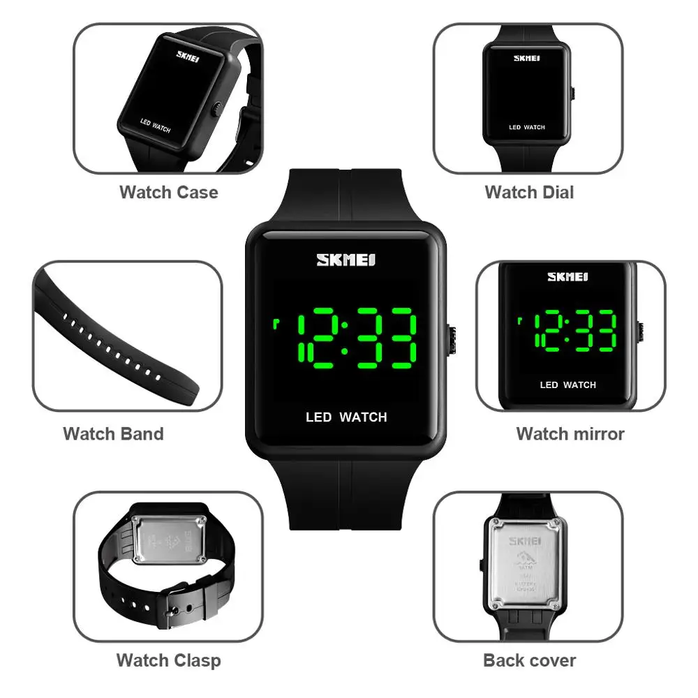 The Men's Watches Brand SKMEI Watch Digital Women's Watch Date Display LED Light Electronic Wristwatch Waterproof Clock Reloj