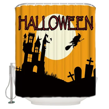 

Halloween Printed Bath Curtains Witch's Castle Halloween Style Shower Curtain Waterproof Polyester Fabric 3d Curtains For Bath