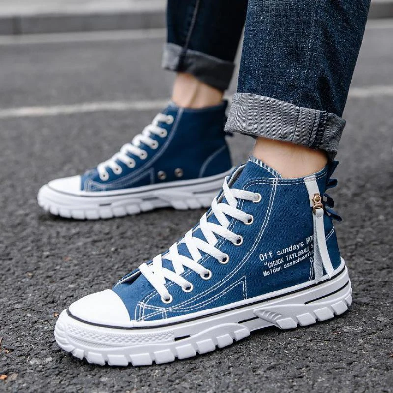 blue high top tennis shoes