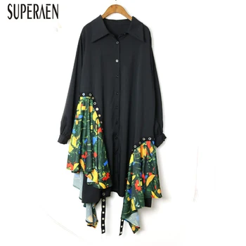 

SuperAen 2020 Spring New Dress Women Pluz Size Cotton Ladies Dress Fashion Casual Wild Long-sleeve Women Clothing