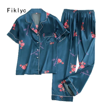 

Fiklyc underwear short sleeve women's spring pajamas sets femme pijamas sets with flower printed elegant home wear sets HOT