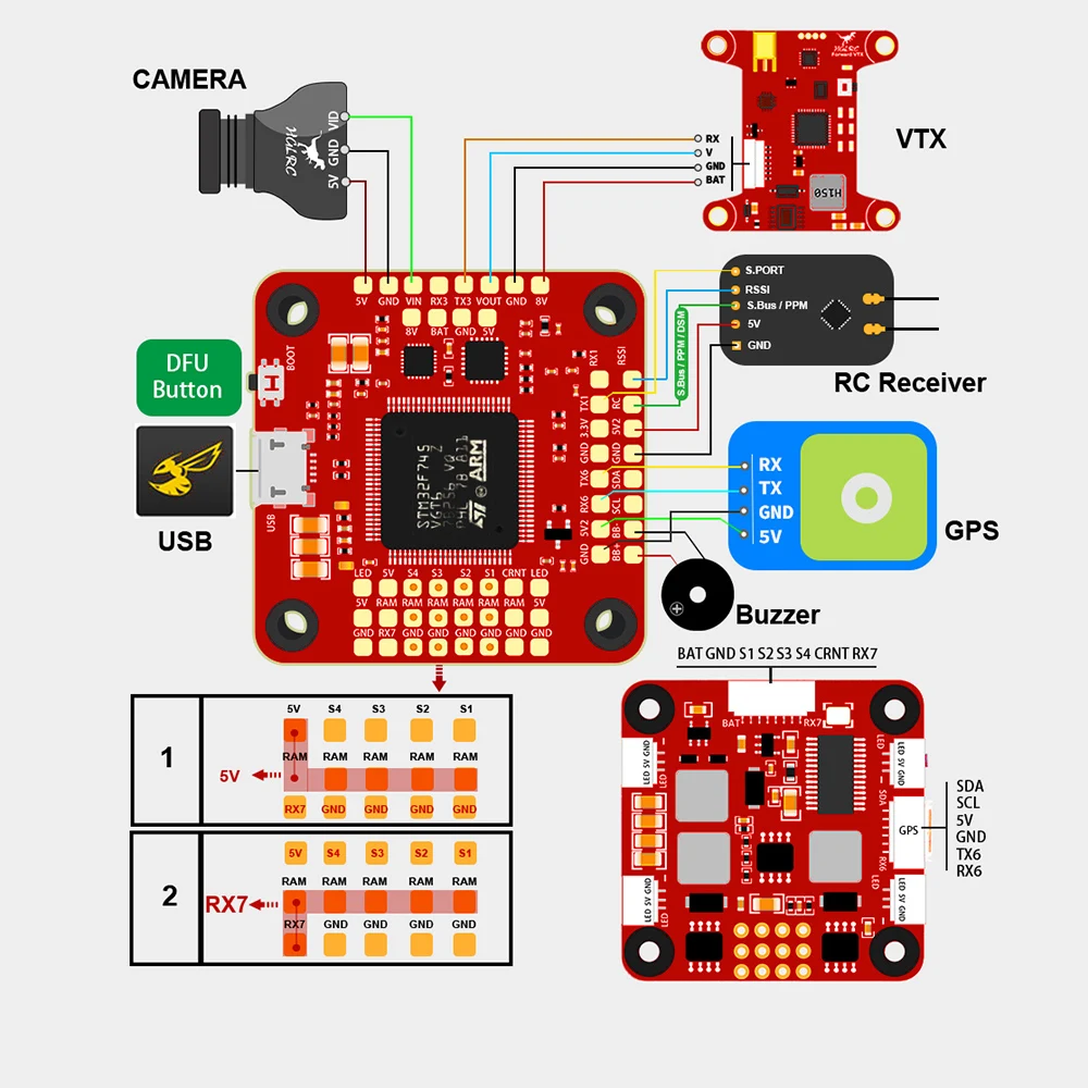 Новый F7 FC двойной гироскоп Контроллер полета 3 6S с разъем GPS на борту OSD для FPV Racing RC