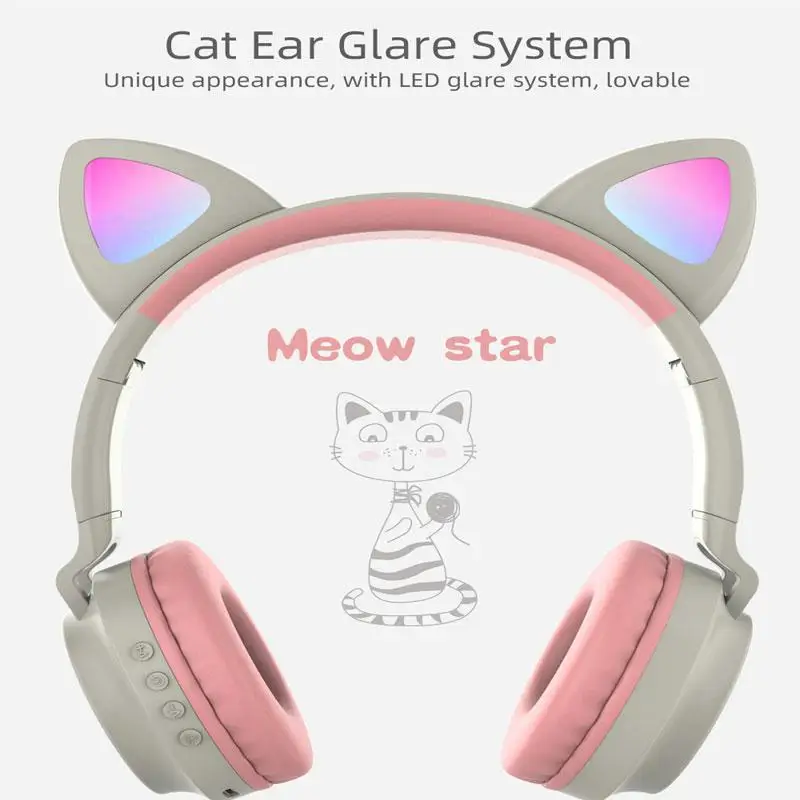 Bluetooth 5 0 Ear Headphones Foldable Stereo Wireless Set Mic LED Light Volume Control Support For Kids Birthday Gift