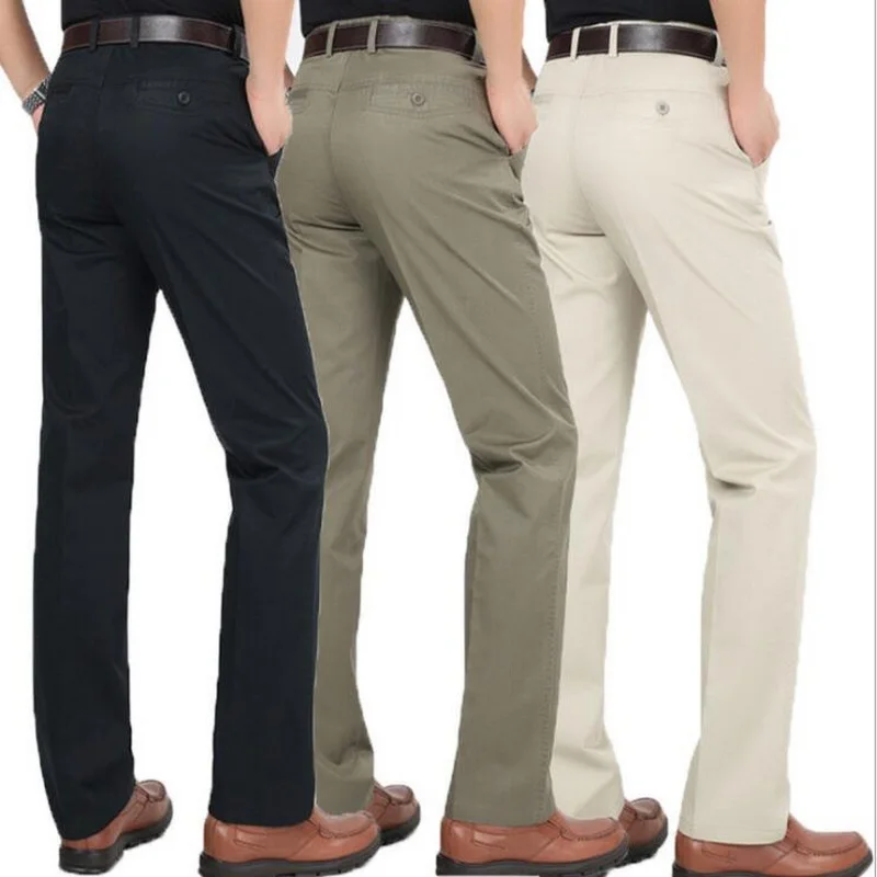 

Men casual Pants High Waist Trousers Stretch High Quality Straight Pants Thin Cotton Business Straight-Leg Trousers