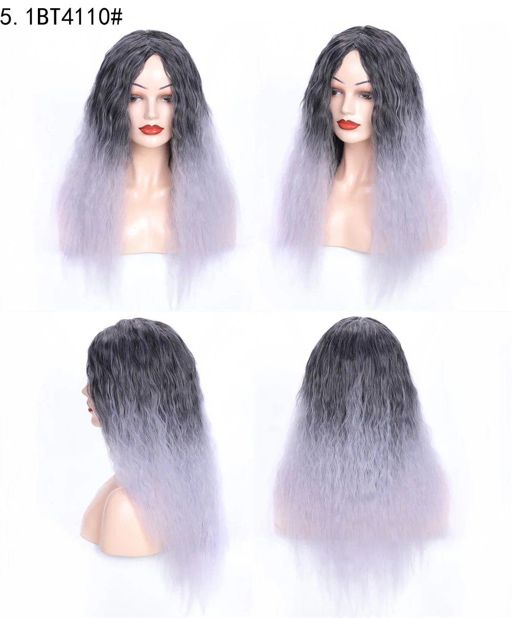 color wigs silver gray synthetic wig siber female long curly wave hair wigs corn perm fluffy
