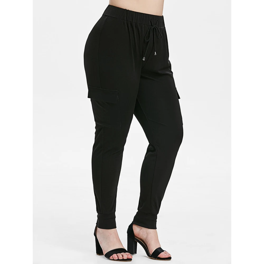 

ROSE GAL Plus Size Side Pockets Drawstring Leggings Basic High Rise Solid Leggings Skinny Casual Autumn Slim Fit Women Leggings