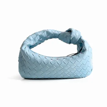 

2020 New Women Lattice Design Handbags Genuine Leather Cow Leather Knitting Bag Lady Orange Handbag Cloud bag