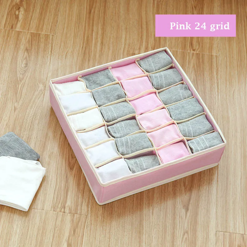 24 Сетки мульти-размер короб для нижнего белья бюстгальтеров складная коробка для хранения дома не Тканевый шкаф ящик шкаф Органайзер для шарфы носки - Цвет: Pink 24 grid