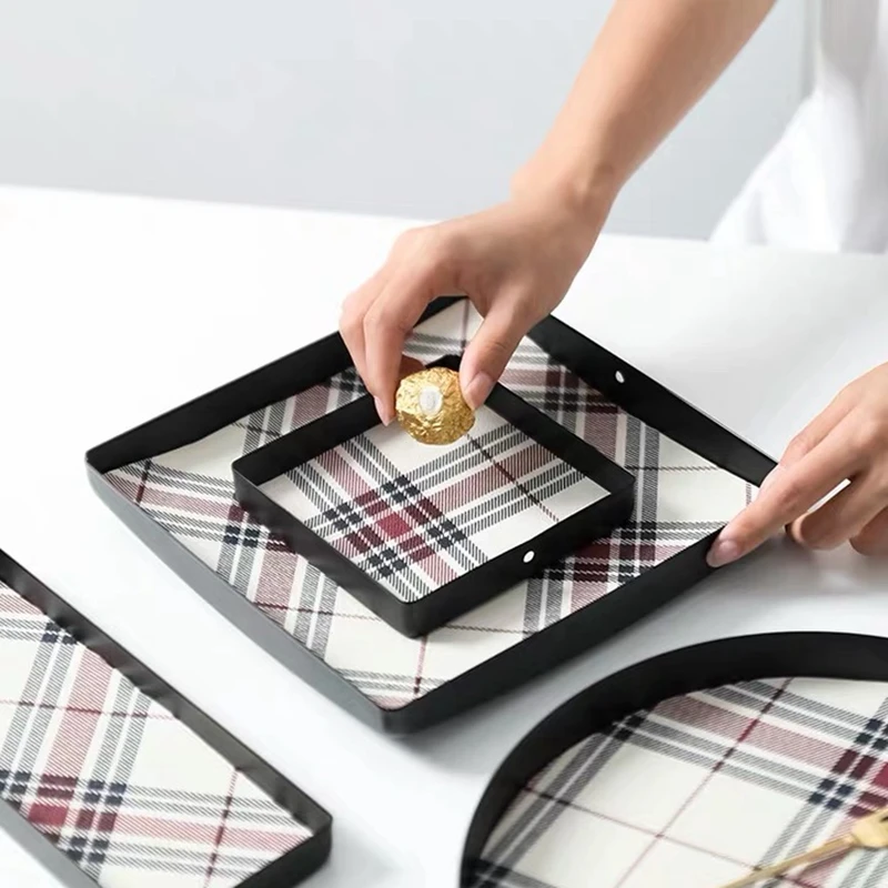British plaid Jewelry Display Serving Tray Home Decoration Tabletop Round / Rectangular /Square Cosmetic Storage platter