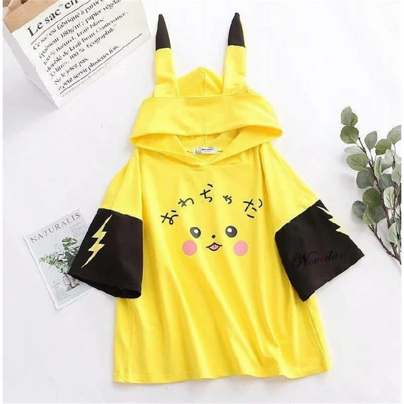 

Anime Pokemon Cosplay Pikachu Hoodies Women's Clothing Cute Kawaii Printed T Shirt T-Shirt Summer Cotton Graphic Top Tee