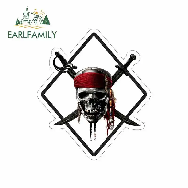 

EARLFAMILY 13cm x 11.3cm for Graphics Pirate Skull Cross Swords Funny Car Stickers Vinyl Truck RV VAN 3D JDM Car Accessories