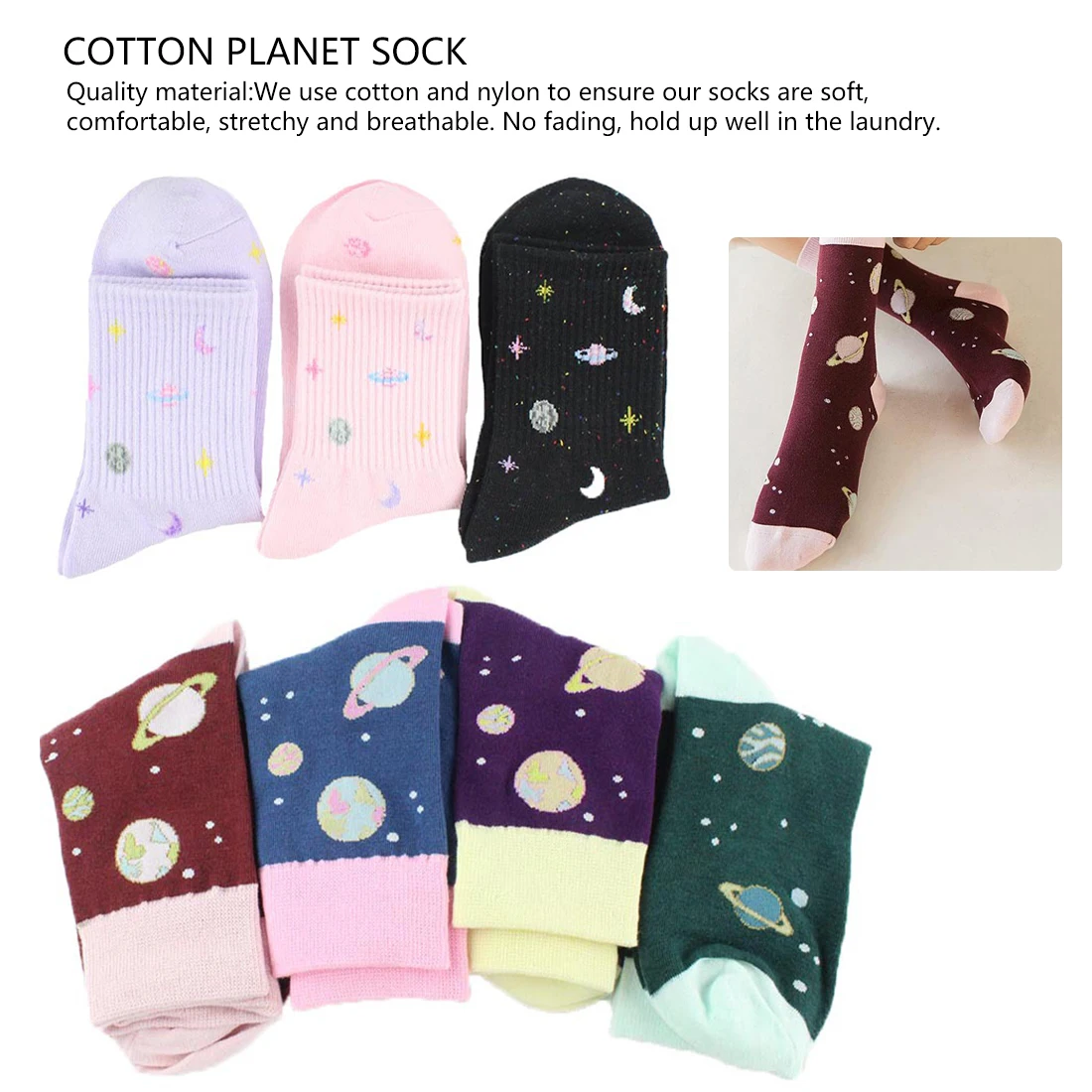 Харадзюку планета Точка Пряжа забавные носки японский Творческий Луна носки со звездами женские теплые милые Новинка