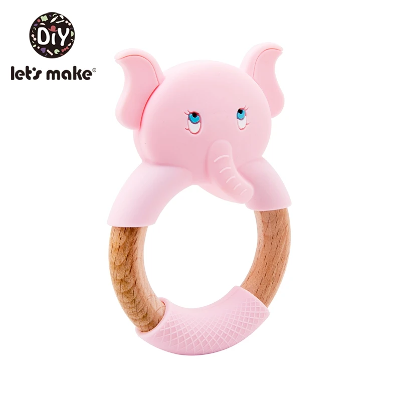 pink elephant Let'S Make силиконовый деревянный Прорезыватель для зубов Лисичка бук деревянный Прорезыватель кольцо 60 мм милые детские погремушки Прорезыватель игрушка для кормления ребенка кулон - Цвет: pink elephant