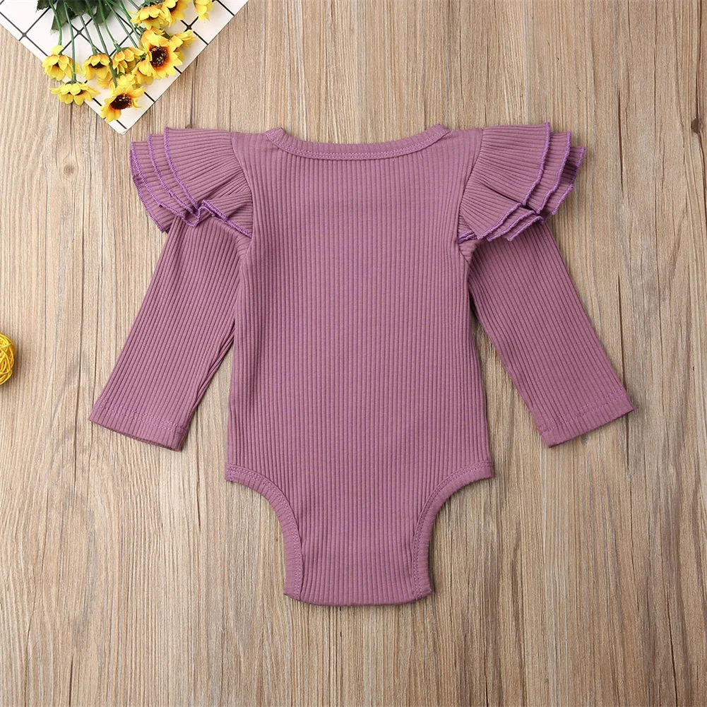 0-24M Newborn Baby Girl Bodysuits Long Sleeve Ruffle Solid Bodysuit Jumpsuit Playsuit Autumn Clothes Outfit