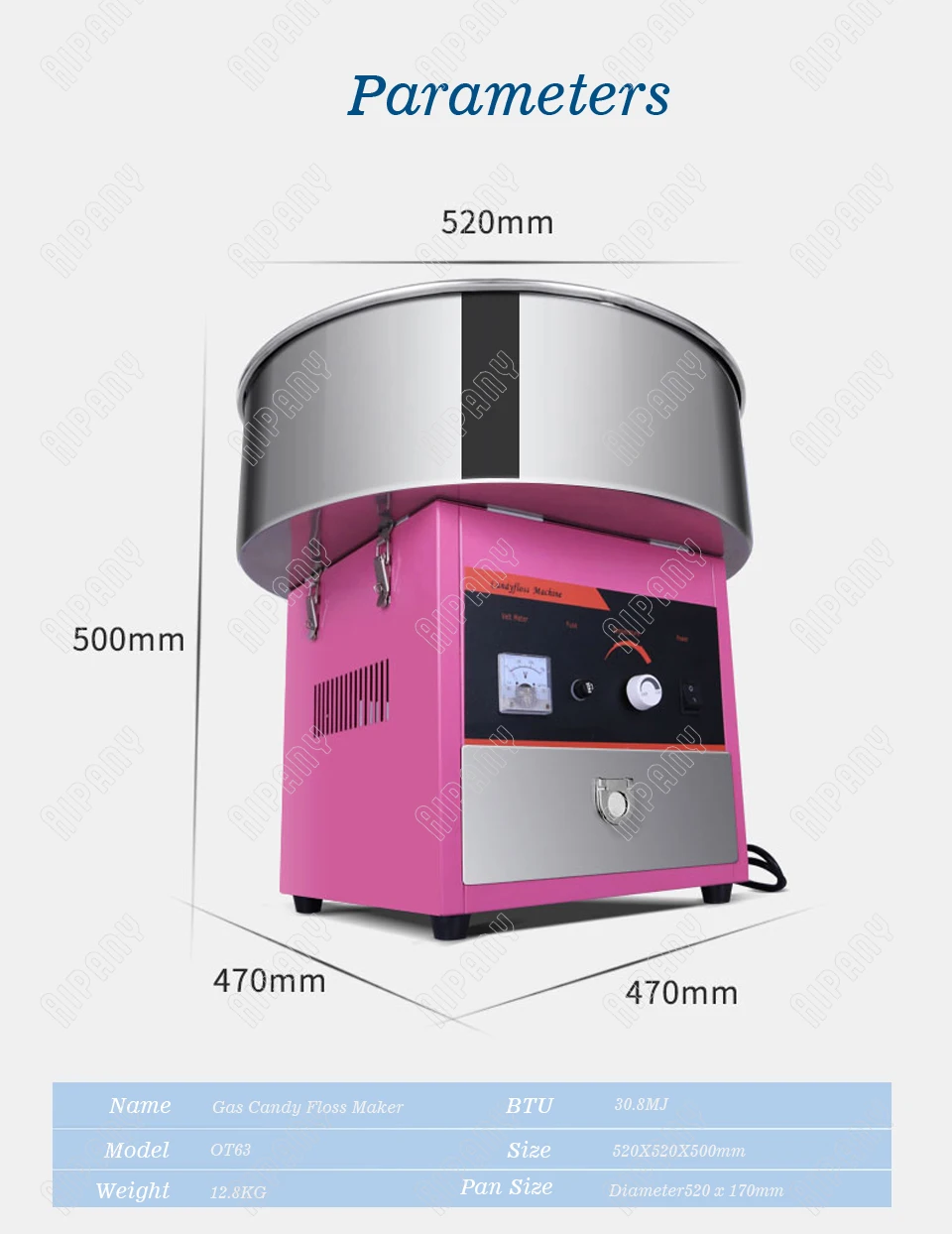 OT63 Gas Commercial Candy Floss Machine Stainless Steel Cotton Candy Floss Maker LPG Heavy Duty Temperature Control OT63 Gas Commercial Candy Floss Machine Stainless Steel Cotton Candy Floss Maker LPG Heavy Duty Temperature Control
