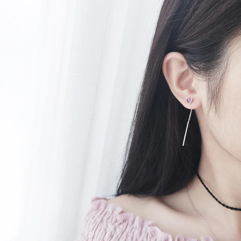 925 Sterling Silver Simple Red Love Tassel Earrings Women New Design Professional Wear Jewelry Accessories Girlfriend Gift - Image 2