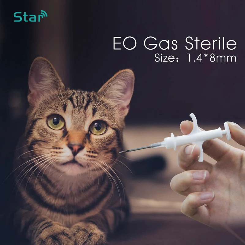 (60 uds) 1,4*8mm Microchip Animal transpondedor RFID Iso11784 Fdx-b 134,2 khz LF repuestos perro gato etiqueta del Animal doméstico jeringa para gato veterinario refugio uso