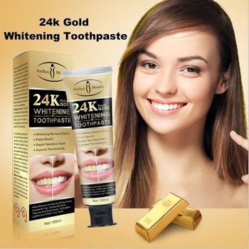 

Gold Teeth Whitening Toothpaste Fresh Breath Remove Dental Stains Teeth Care