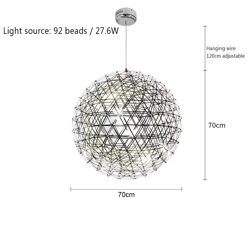 Современный из нержавеющей стали светодиодный подвесной светильник освещение Одуванчик шар подвеска лампа гостиная ресторан отель подвесной светильник - Цвет корпуса: 70cm 92 beads