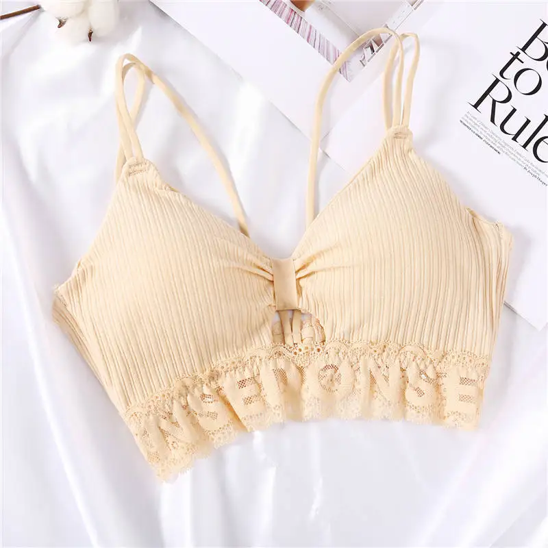 beige Короткие топы в форме банта, женские топы на бретельках, сексуальные кружевные майки с буквами для женщин, хлопковое нижнее белье, Майки для девочек, жилет для женщин - Цвет: beige
