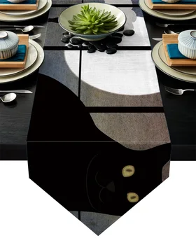 

Cartoon Black Cat Table Runner Table Flag Home Party Decorative Tablecloth Table Runners