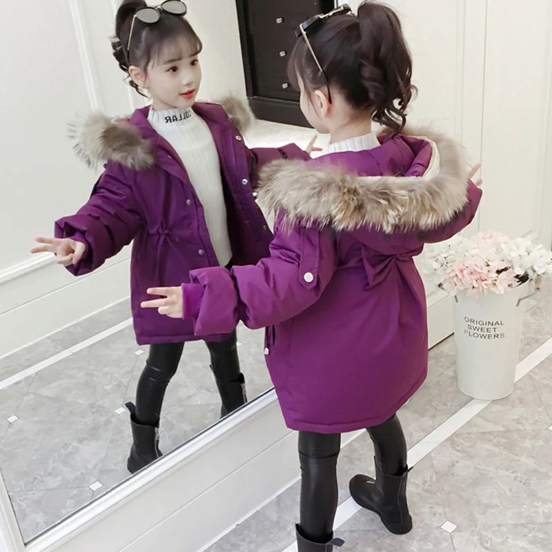 

-30 Degree Girls Clothing Winter Jacket Thicken Coat Children Kids Velvet Parka Long Snowsuit Down Cotton Clothes Hooded