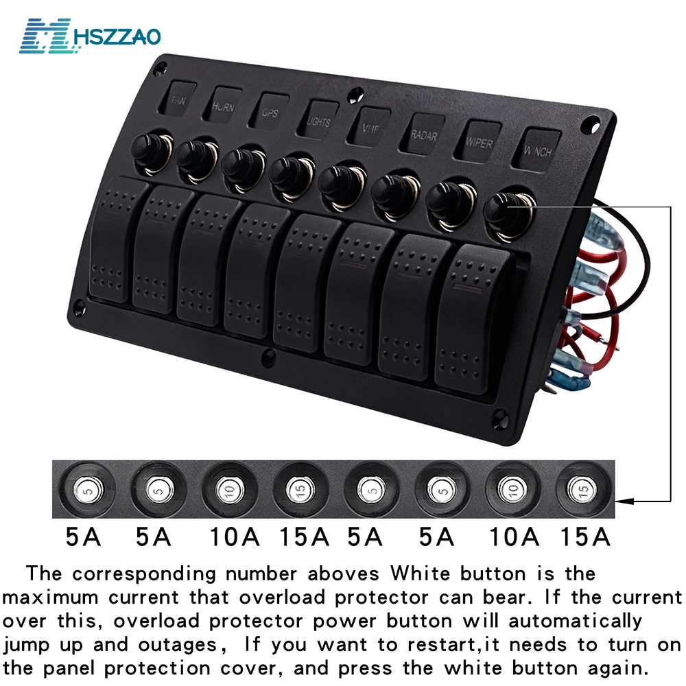 12-24V Car Universal Switch Combination Panel 6-8 Position With Lens Combination Panel Switch For Ship, Yacht, RV, Bus