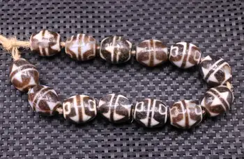 

set of 13 Tibetan Old Agate Multi symbol daluo Totem loose dZi Bead FOR DIY