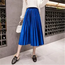 Бархатная юбка Женская мода осень и зима новая Корейская версия сплошной цвет Высокая талия Женская дикая плиссированная юбка