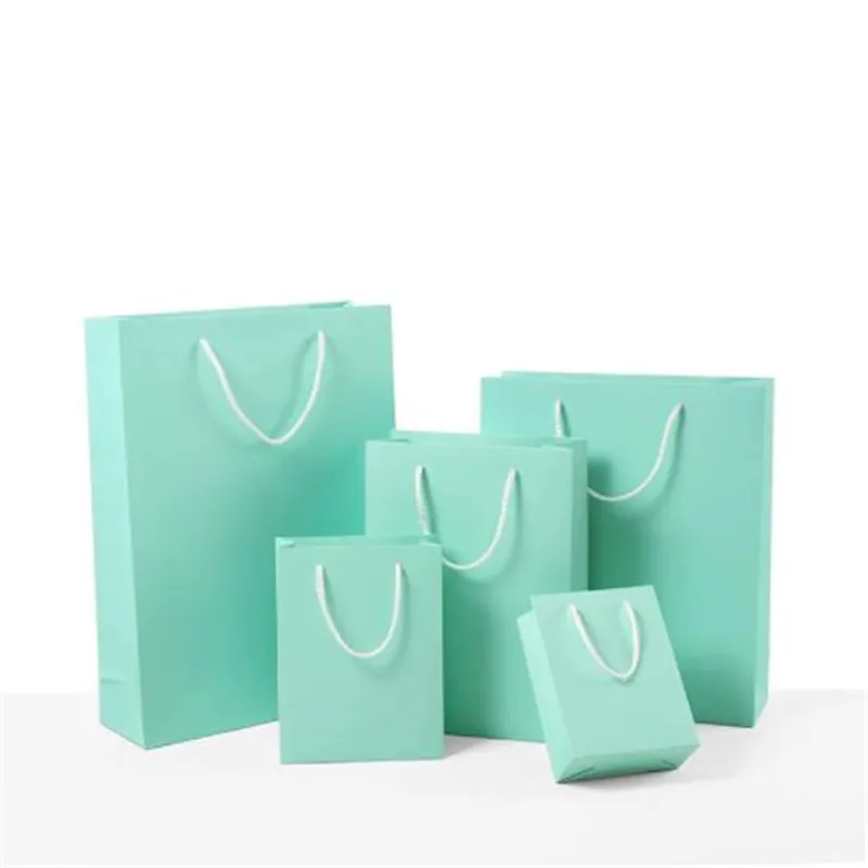 10Pcs Tiffany Blue Kraft Paper Gift Bag With Handle Wedding Birthday Party Package Bags Christmas New Year Wraping | Дом и сад