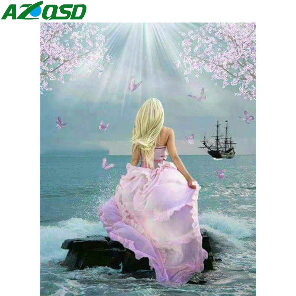 Алмазная 5D Вышивка AZQSD распродажа Женская полноразмерная/круглая алмазная